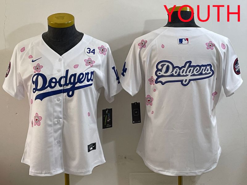 Youth Los Angeles Dodgers Blank White Sakura Edition 2025 Nike MLB Jersey style 17